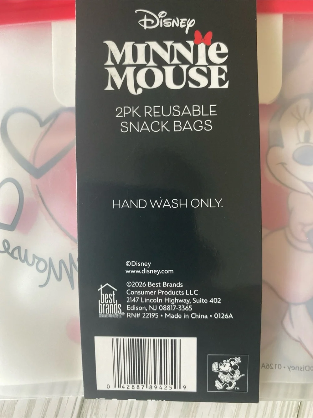 MINNIE MOUSE 2 Pack Reuseable Snack Bags/Pouches